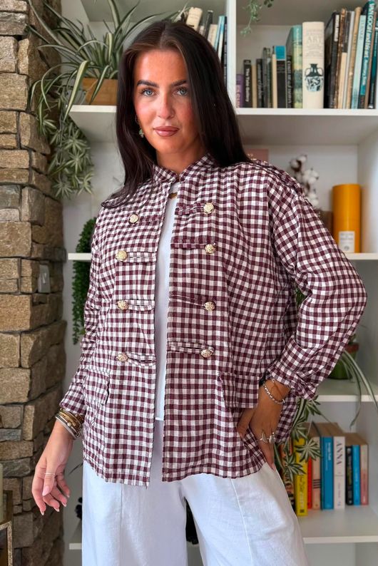 Nonni Gingam Napoleon Jacket Aubergine